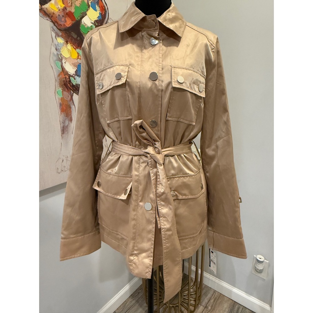 New York & Company Collection Champagne Satin Utility Belted Jacket, 10 NWT